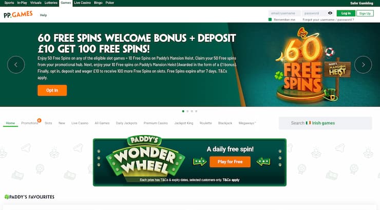 An image of the casino screen from PaddyPower, a popular option among casinos not on GamStop.